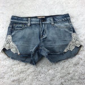Lost Raw Edge Crochet Denim Shorts